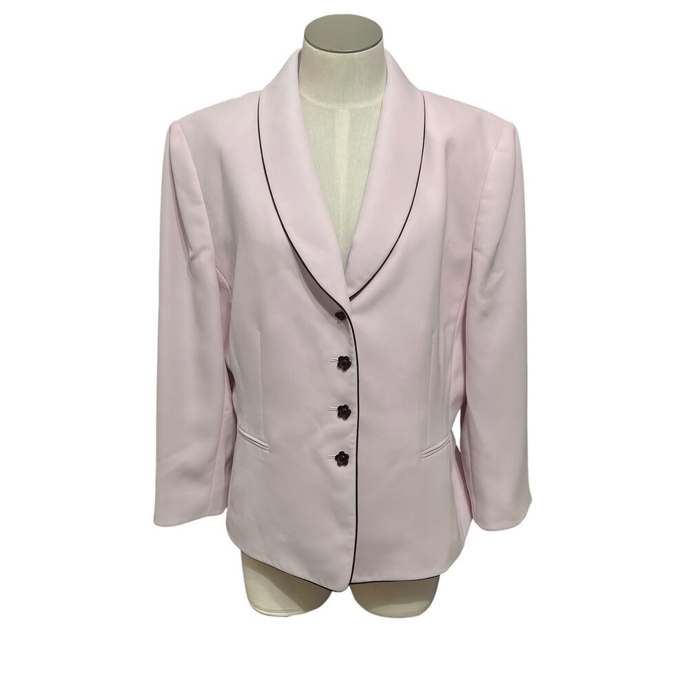 Tahari Vintage Y2K Pink Black Flower Button Classic Feminine Blazer Jacket Sz 14